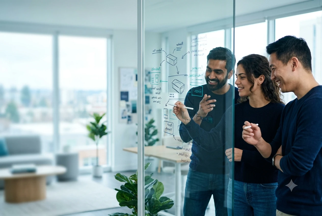 A team discussing ideas together, free to focus on their business